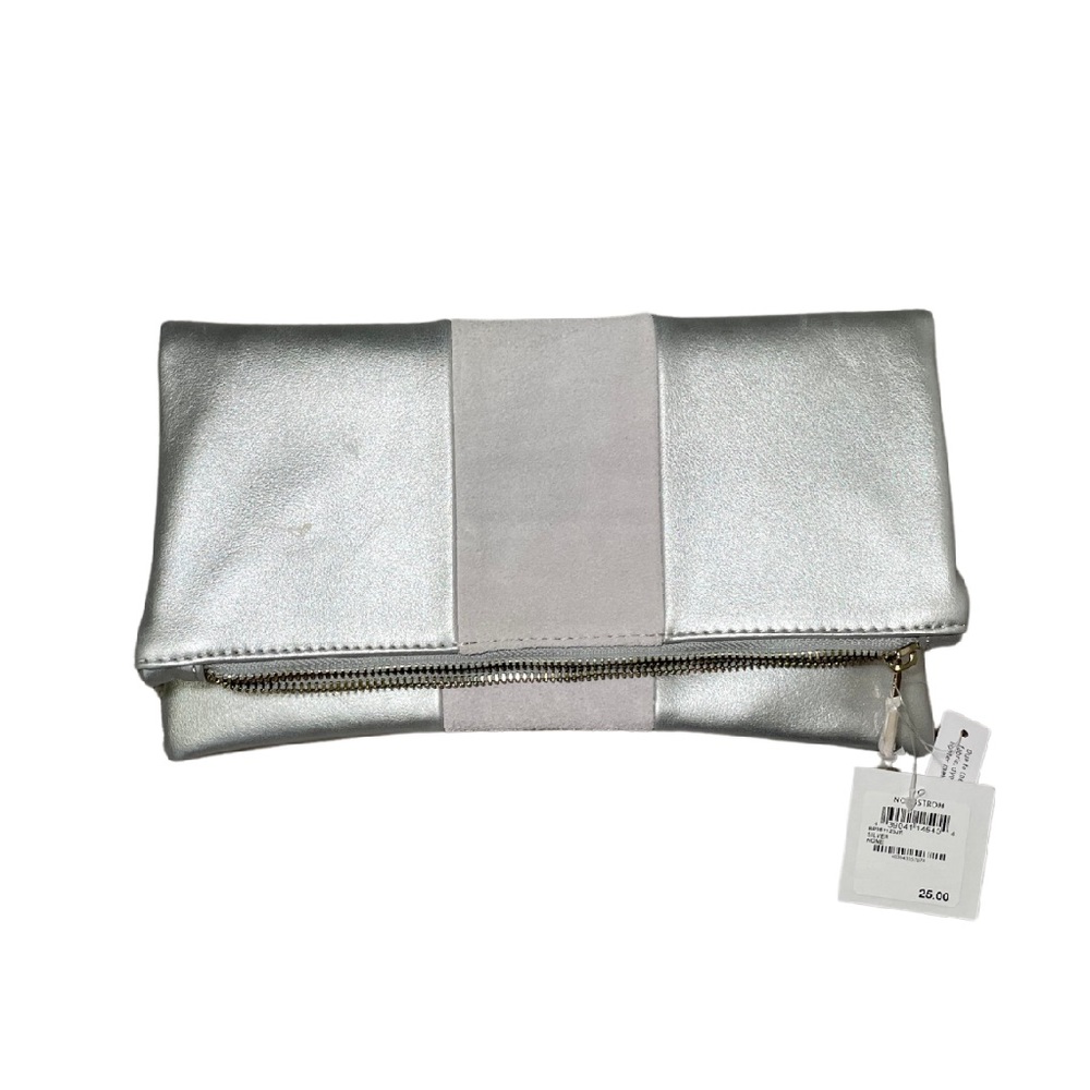BP silver fold-over clutch bag